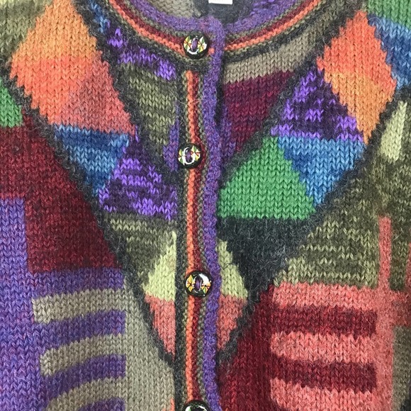 Peruvian Perfection Alpaca Multi Color Button Front Cardigan -Small - Picture 3 of 6